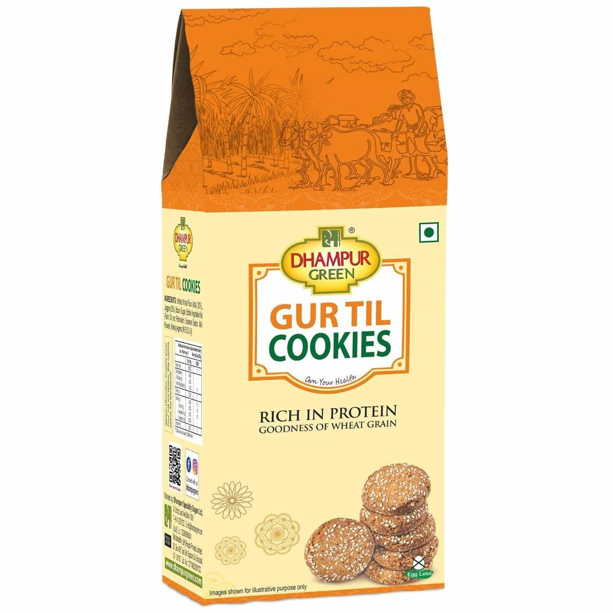 uk71e-1T-0i6L-1.jpg Dhampurgreen Jaggery Gur Til Cookies Biscuit, 200G | Gur Gud Bakery Cookies Biscuit, Healthy Snacks - Fast UK Delivery - Image 1