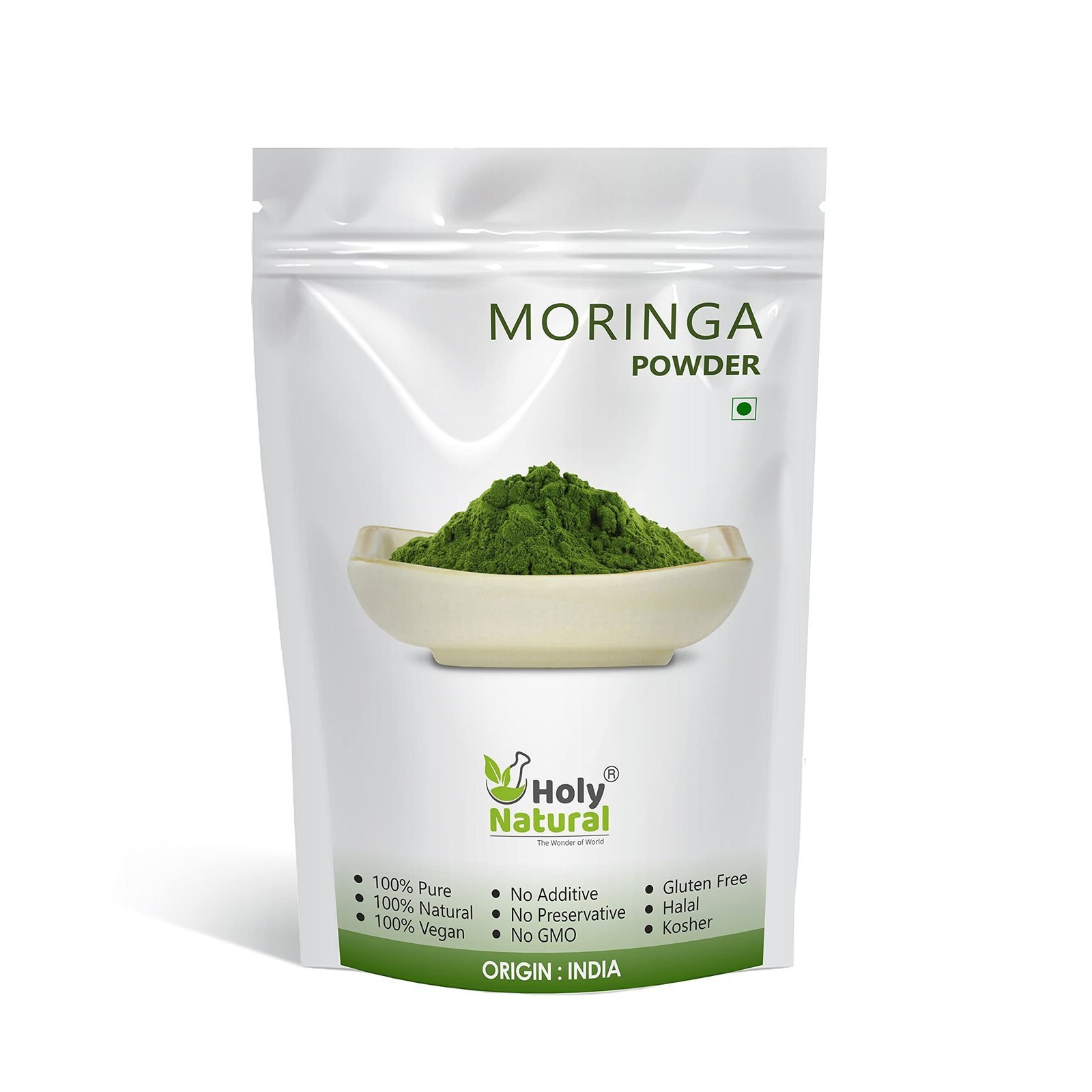 uk71eK3XxLNTL-1.jpg Holy Natural Moringa Powder (250gm) | Known as Moringa Oleifera, Drumstick, Horseradish, Miracle, Ben, and Shigru tree leaf powder | For Skin, Hair, and Good Health - Fast UK Delivery - Image 1
