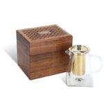 Octavius | Pyramid Glass Tea Pot With GOLD PLATED INFUSER & SESHAM WOOD GIFT BOX - 720 Ml | Removable Infuser & Lid | Heat Resistant | Green Tea Maker | Loose Leaf Tea Maker | Ideal for 4 Cups - Fast UK Delivery