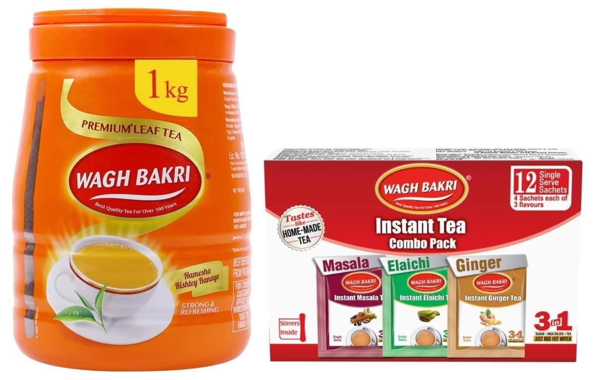 uk71ehPZXXP0L-1.jpg Wagh Bakri Premium Leaf Tea Jar, 1kg & Wagh Bakri Instant Tea Premix Combo, 168g - Fast UK Delivery - Image 1