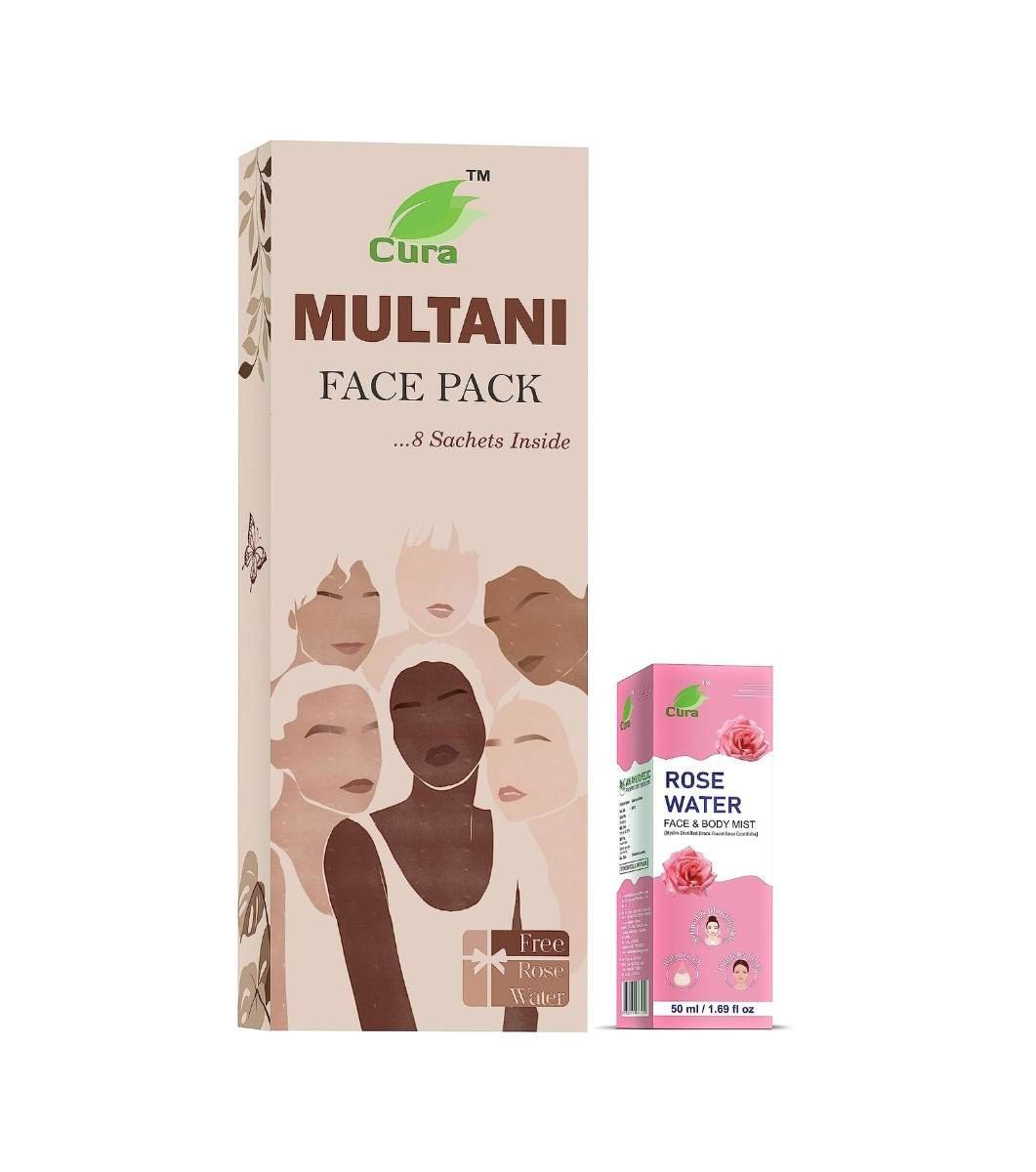 uk71eqTpecHpL-1.jpg CURA MULTANI MITII FACE PACK 200GM II With Rose Water II For all Skin Types II 8 Sachets 25gm each - Image 1