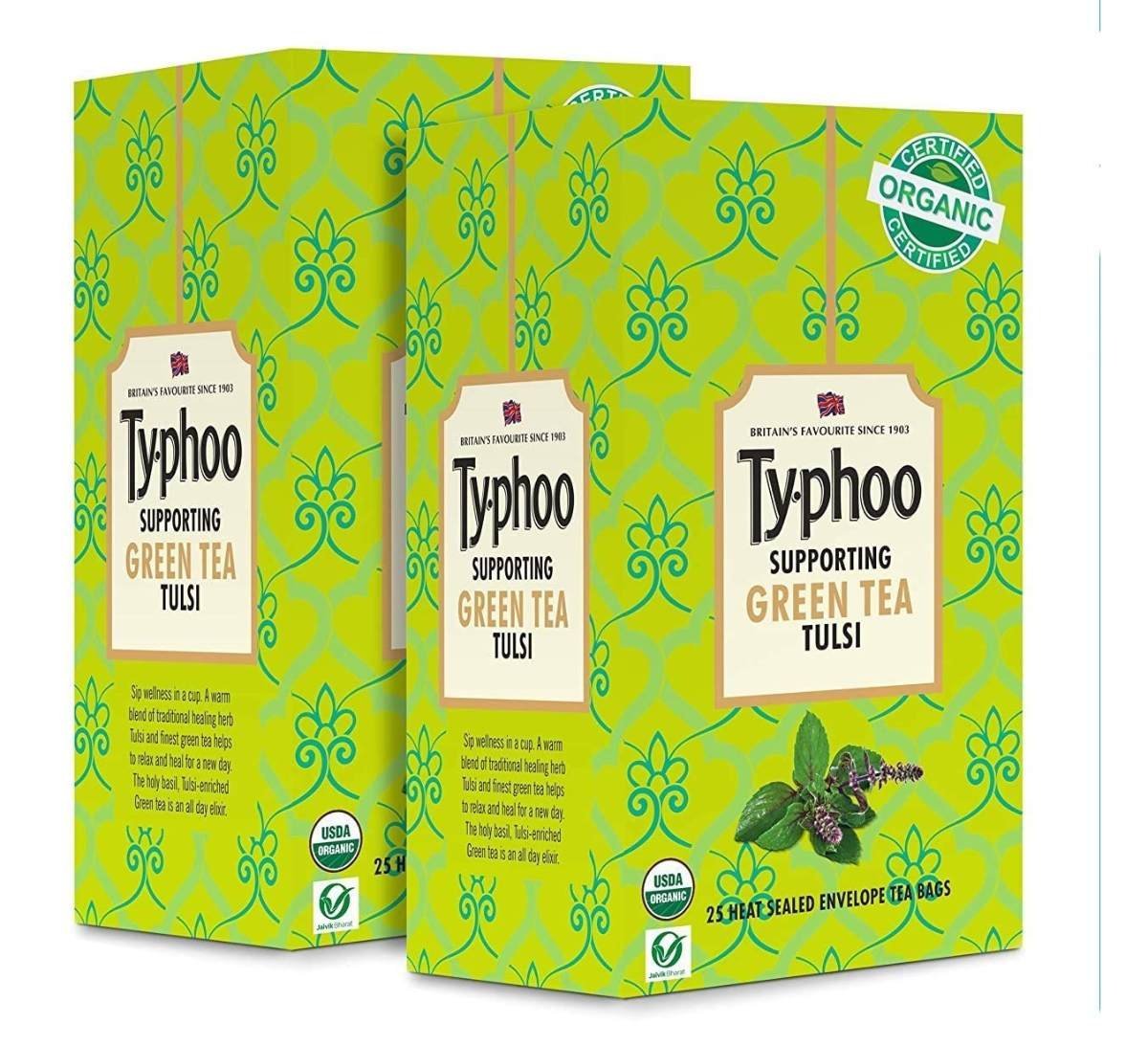 uk71etpV4M6L-1.jpg Typhoo Organic Supporting Green Tea Tulsi (25 Tea Bags) (Pack of 2) - Fast UK Delivery - Image 1