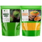 BLISS OF EARTH 250GM Organic Moringa Leaves Powder+250GM Organic Lakadong Turmeric Powder Pack of 2 - Fast UK Delivery