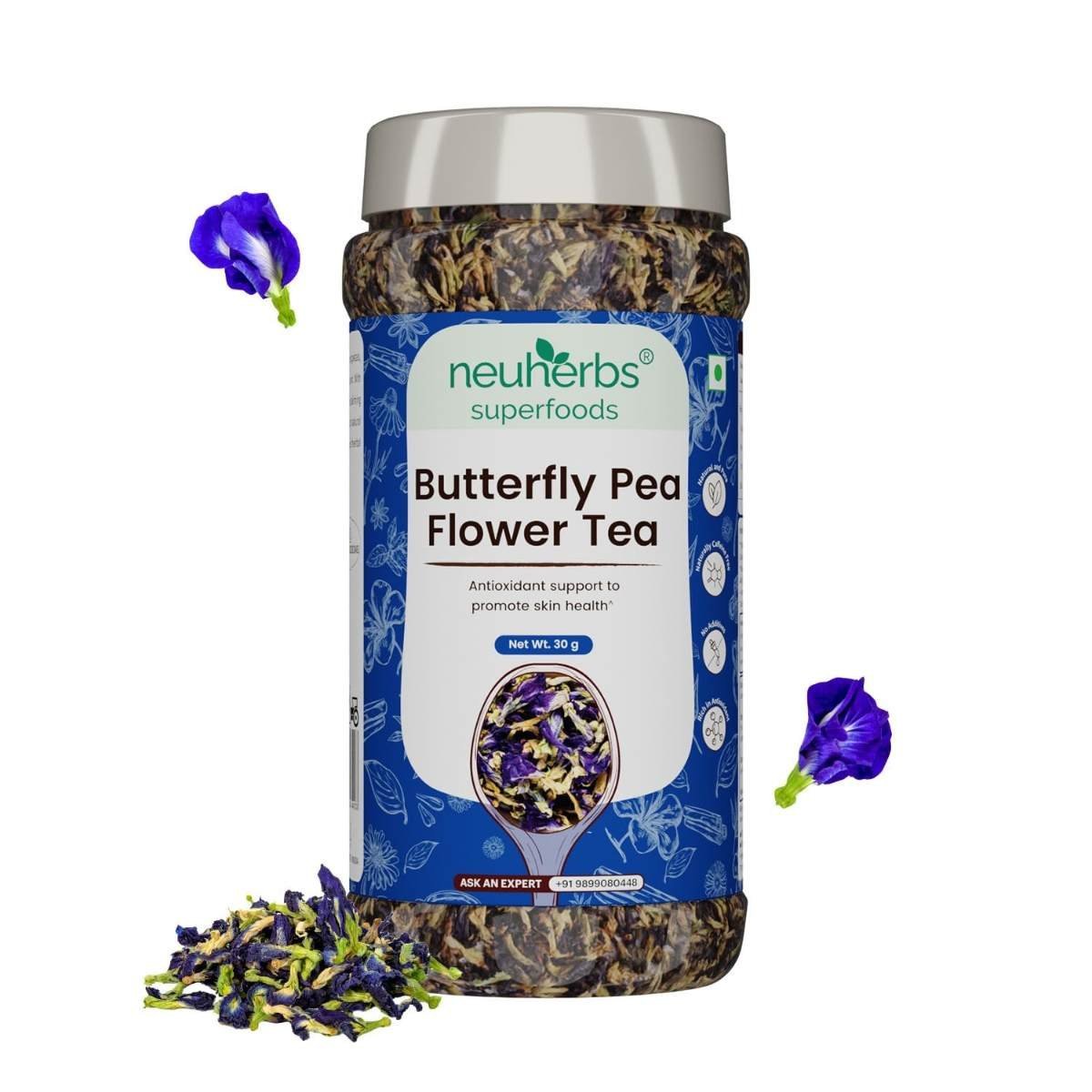 uk71gruqTPrLL-1.jpg Neuherbs Butterfly Pea Flower Tea 30g (Pack of 1) Herbal Loose Leaf Tea To Promote Skin Health |100% Clean, Natural & Pure | Rich In Antioxidant | Caffeine Free Tea - Fast UK Delivery - Image 1
