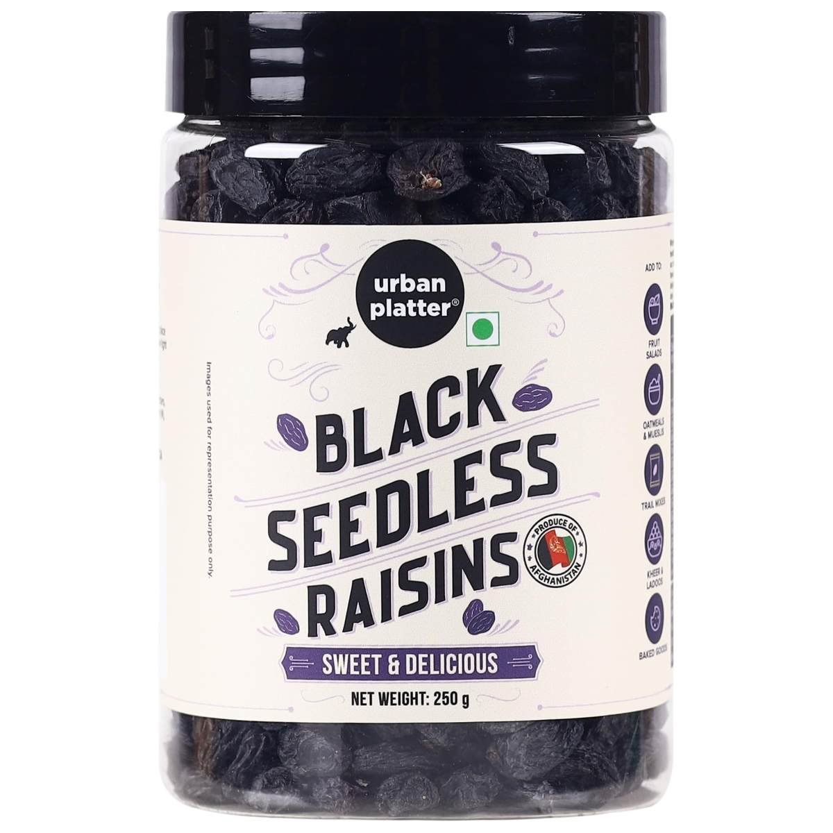 uk71k8VguPcVL-1.jpg urban platter Seedless Black Fresh Raisins, 250G(Garnish Or Add To Fruit Salads, Oatmeals, Mueslis, Trail Mixes, Ice Creams, Baked Goods, Kheer & Ladoos),0.35 Kilograms - Fast UK Delivery - Image 1