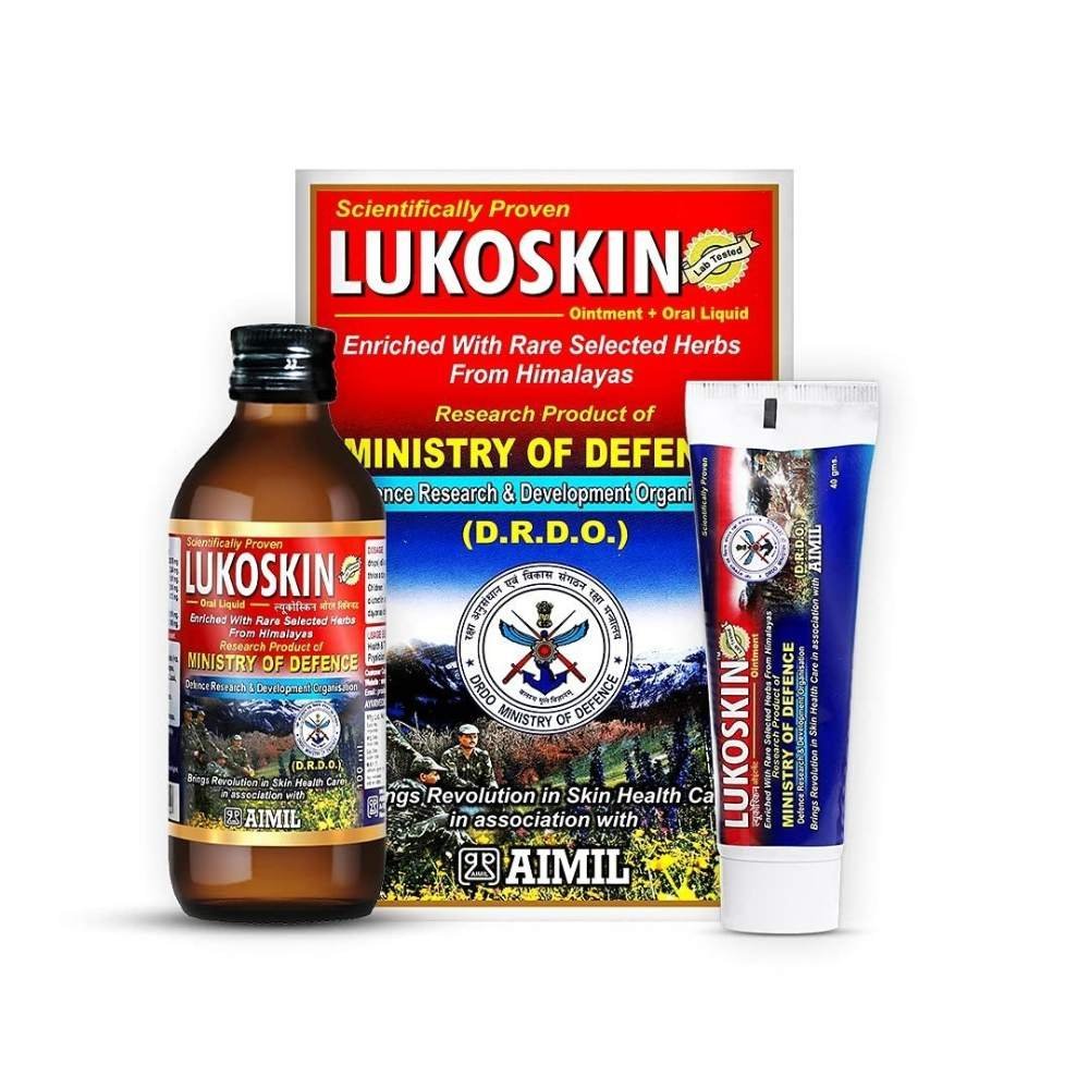 uk71k9bTCpplS.jpg Aimil Lukoskin Ointment and Liquid Combo - Ointment 40 gms + Oral Liquid 100 ml - Image 1