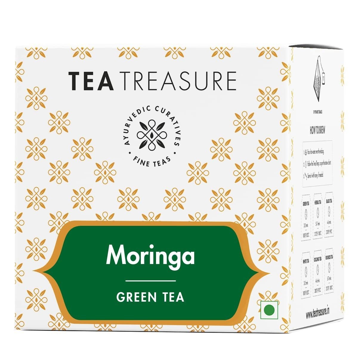 uk71lKS1fXsjL-1.jpg Tea Treasure Moringa Green Tea Bags | Moringa Tea | Moringa Green Tea | Improves Skin Health | Helps in Digestion | Boosts Metabolism (10 Pyramid Tea Bags) - Fast UK Delivery - Image 1