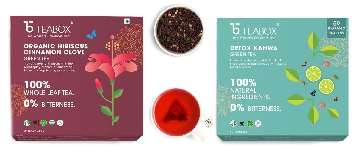 uk71mTrjmi3ML-1.jpg Teabox Detox Kahwa Green Tea 50 Teabags & Teabox Organic Hibiscus Cinnamon Clove Green Tea Bags 50 pcs - Fast UK Delivery - Image 1