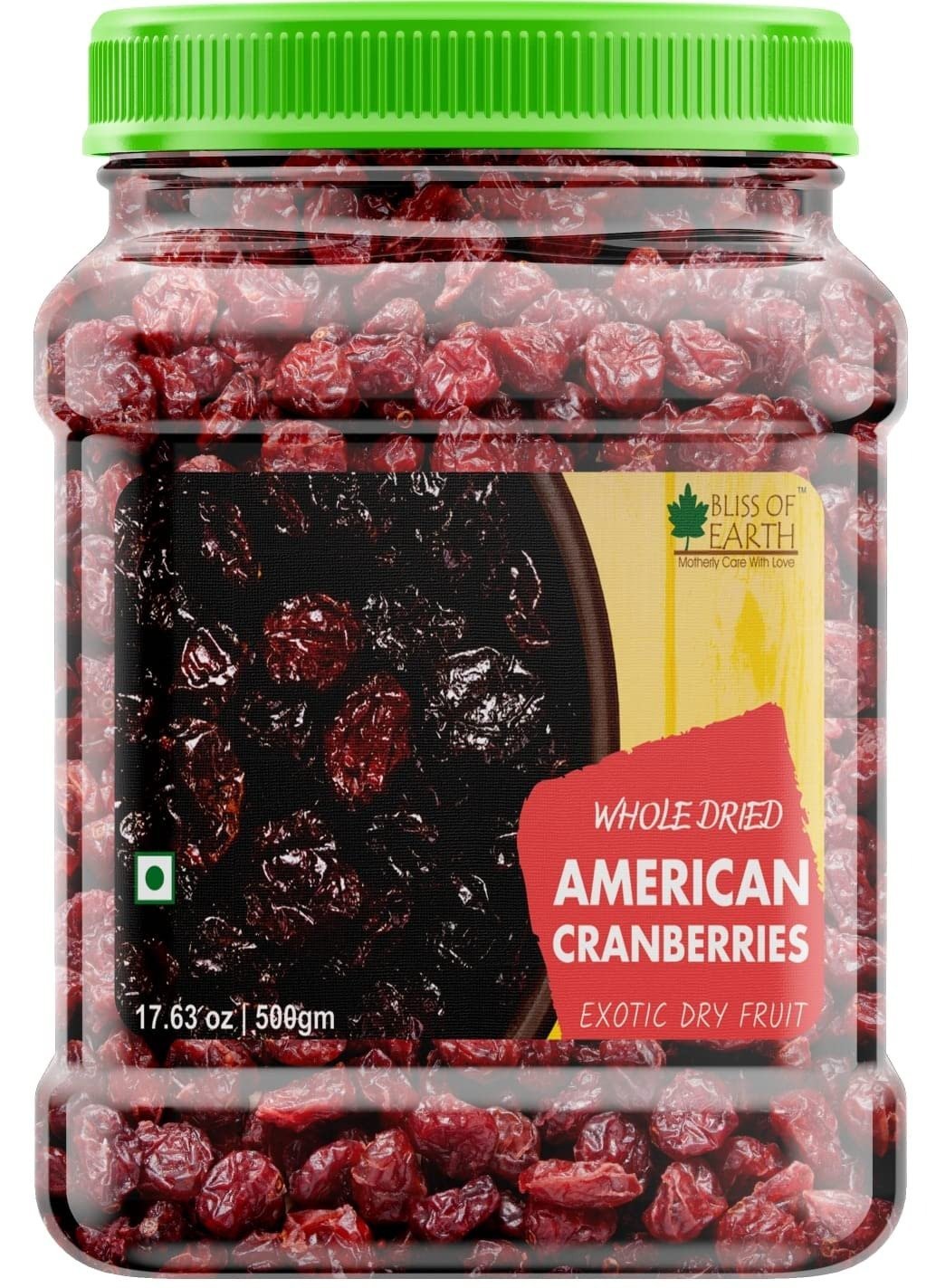 uk71qgEbhDHwL-1.jpg Bliss of Earth 500gm Whole Dried American Cranberries Exotic Dry Fruit Vitamins E, K & C Rich - Fast UK Delivery - Image 1