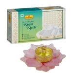 Haldiram's Nagpur Kaju Katli (500g) with Lotus Medium Diya + Free Diwali Greeting - Fast UK Delivery