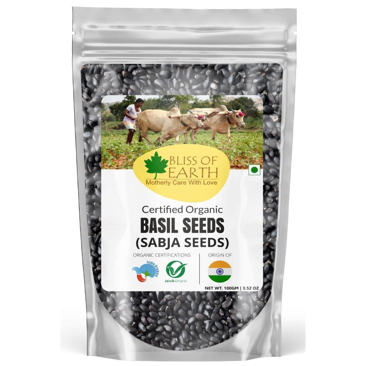 uk71rmhCoPDkL-1.jpg Bliss of Earth Basil Seeds Organic Sabja Seeds, Tukmaria Seeds Fiber & Omega-3 Rich Good for weight loss, Hydration Tiny PowerHouse Seeds 100gm - Fast UK Delivery - Image 1