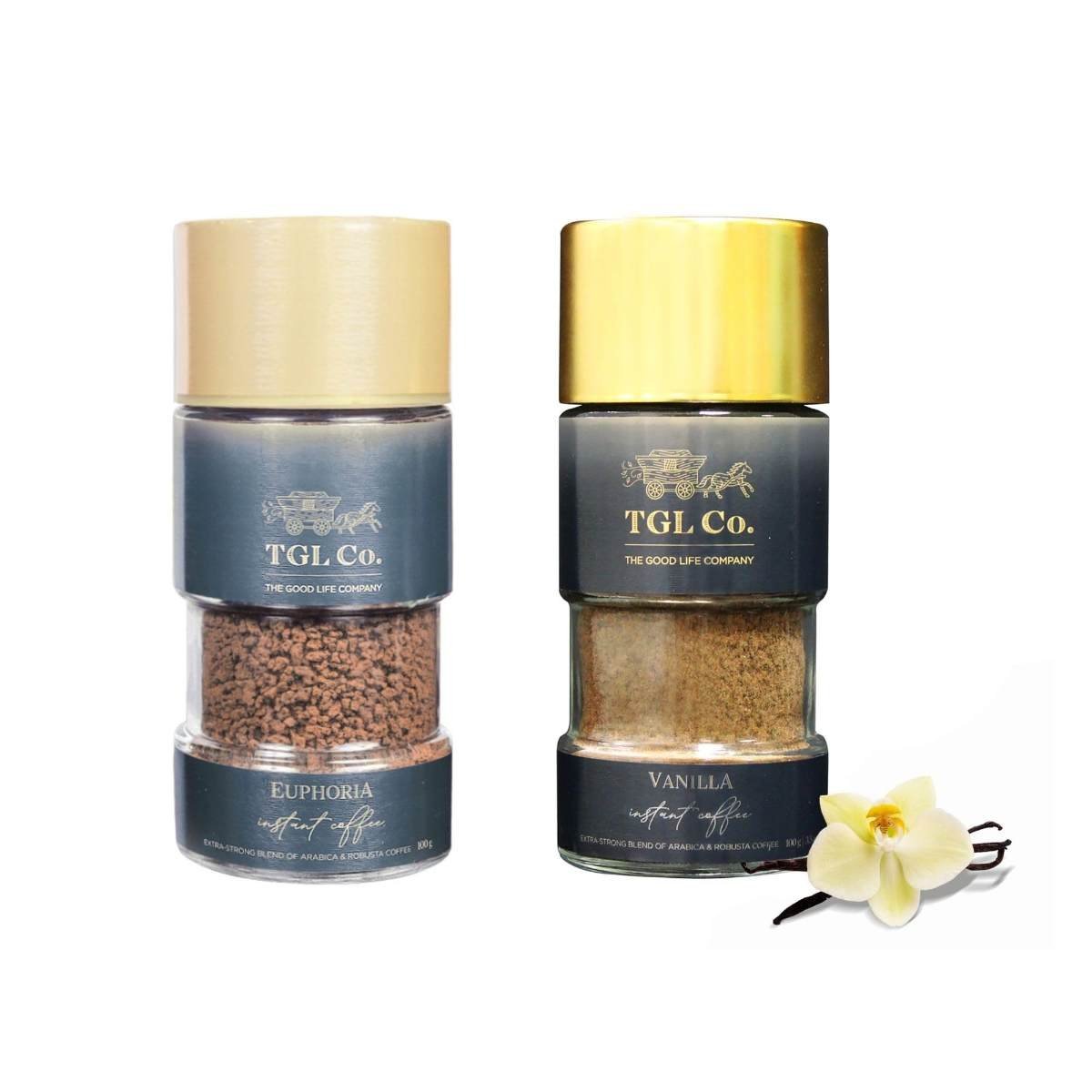 uk71sdC51juXL-1.jpg TGL Co. The Good Life Company Euphoria Original Premium Instant Coffee Box (100 Gm) + Vanilla Flavoured Instant Coffee (100 Gm) | Premium Instant Coffee Powder, Vanilla Coffee, Pure Coffee - Fast UK Delivery - Image 1