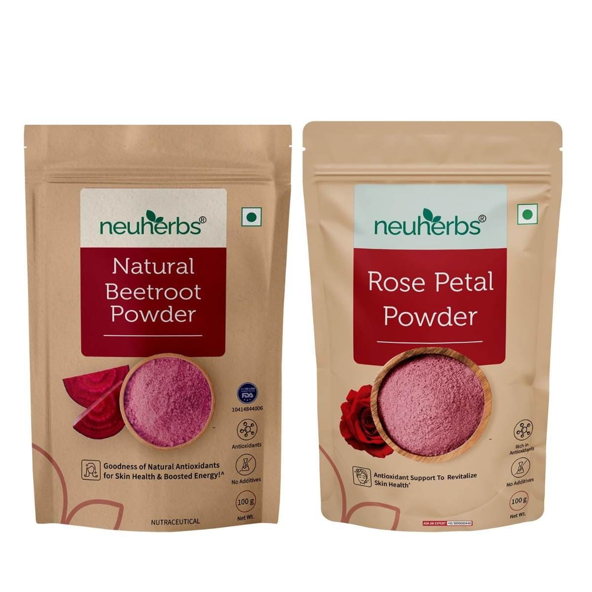 uk71ujvMvHNJL-1.jpg Neuherbs Natural Beetroot Powder and Rose Petal Powder (100g Each) for Men and Women | Skin & Hair Care Combo | Rich in Antioxidants, Fiber and Vitamin C | 100% Pure and Natural | Non GMO - Fast UK Delivery - Image 1