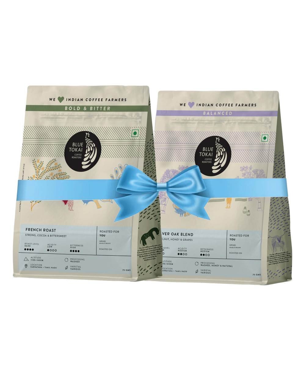 uk71v1Wnm4zOL-1.jpg Blue Tokai Coffee Roasters Sampler Pack French Roast-Dark Roast & Silver Oak Cafe Blend - Medium Roast | Whole Bean | 100% Arabica Ground Coffee (75gm each, Pack of 2) - Fast UK Delivery - Image 1