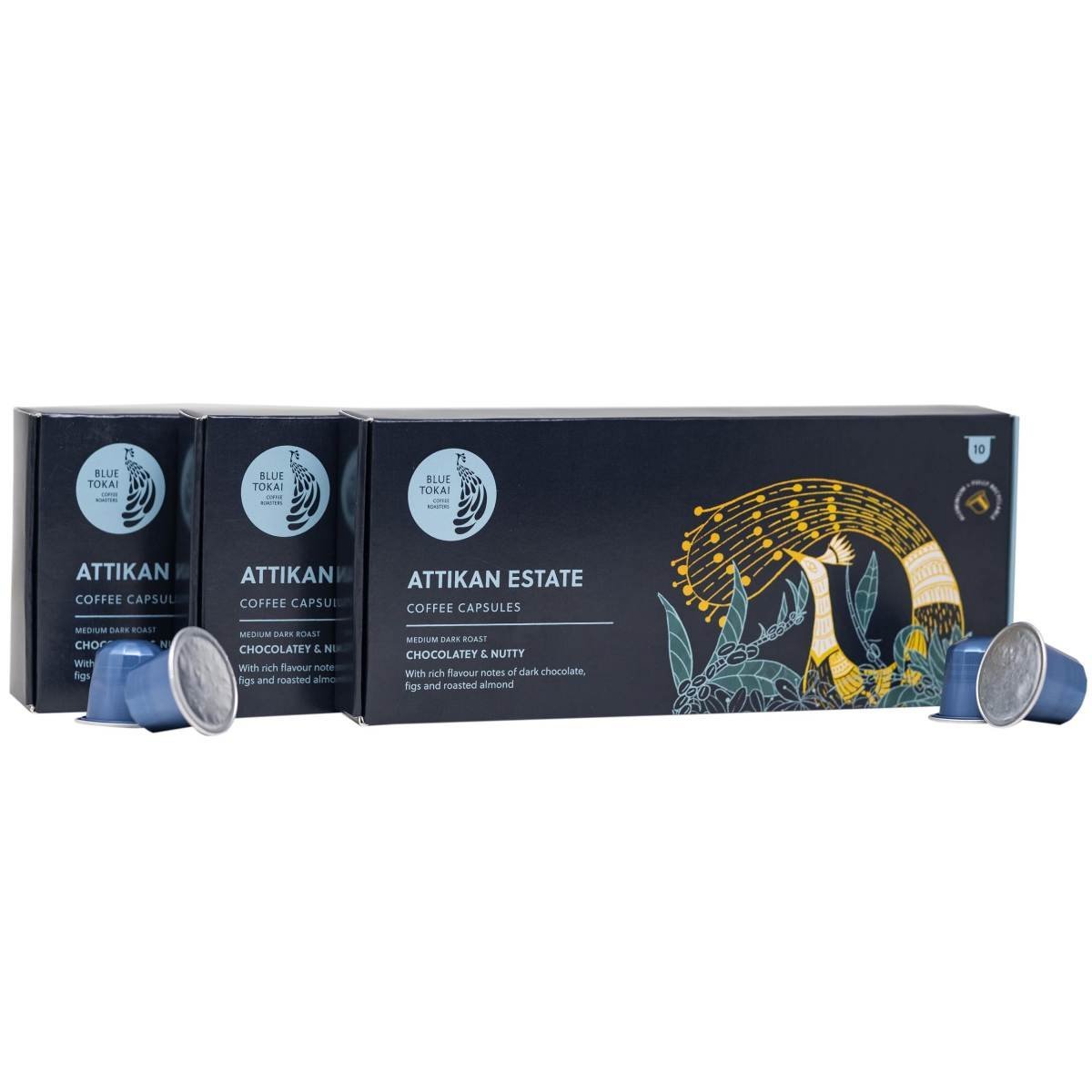 uk71wJ9Uar08L-1.jpg Blue Tokai Coffee Roasters Aluminium Capsules Attikan Estate - Medium Dark Roast With 100% Speciality Arabica| 10 Pods In Pack Each | Nespresso Compatible Coffee Pods | Pack Of 3 - Fast UK Delivery - Image 1