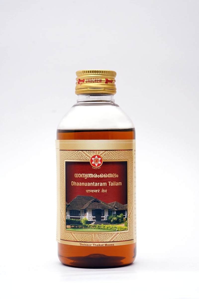 uk71xWeetO3GL-1.jpg Thrissur Thaikat Mooss S N A Dhaanuantaram Tailam - 200ml (Best for Vata treatment) - Fast UK Delivery - Image 1