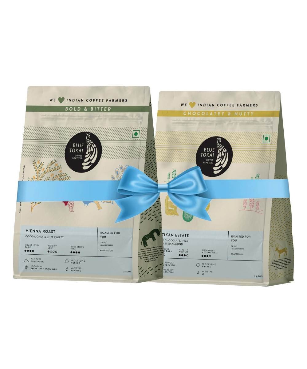 uk71yvXp0XLdL-1.jpg Blue Tokai Coffee Roasters Sampler Pack Attikan Estate -Medium Dark Roast & Vienna-Dark Roast | Home Espresso Grind | 100% Arabica Ground Coffee (75gm each, Pack of 2) - Fast UK Delivery - Image 1