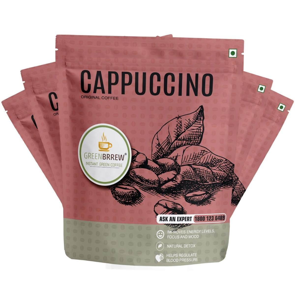 uk71z8YJah9yL-1.jpg Greenbrrew Cappuccino Instant Coffee | Green Coffee Extract ("PL-AAA") + Probiotics | Hot & Cold Coffee | 20 Sachets, 30g (Pack Of 5) - Fast Shipping to USA & Canada - Image 1