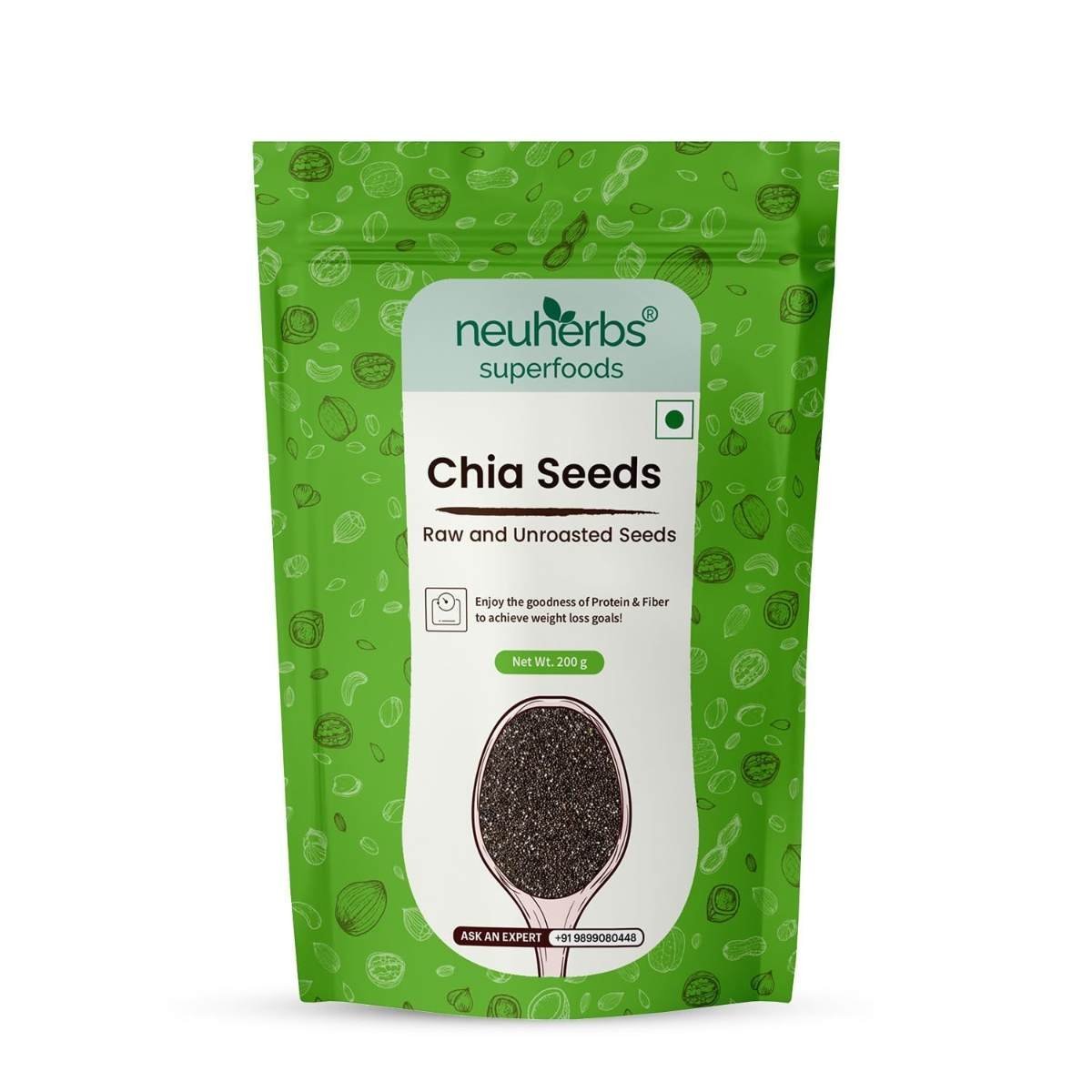 uk71zlxSVH3bL-1.jpg Neuherbs Raw Unroasted Chia Seeds For Eating With Omega 3 and Fiber For Weight Management - 200 Gram | Healthy Snacks | Seeds For Eating During Summer | Best Diet Food - Fast UK Delivery - Image 1