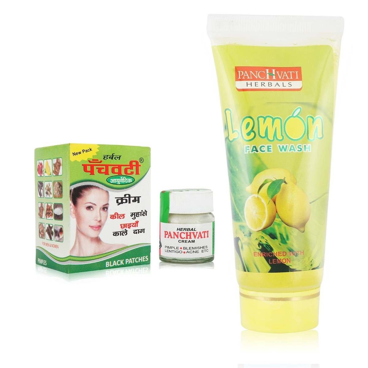 uk81-9XpVeL-1.jpg Panchvati Herbals Acne Cream 10 gm + Lemon Face Wash 60 ml Combo, Removes black patches I Removes pimples I Gentle Dirt Cleanser I Anti-oxidant Rich I Ideal For Men & Women - Image 1
