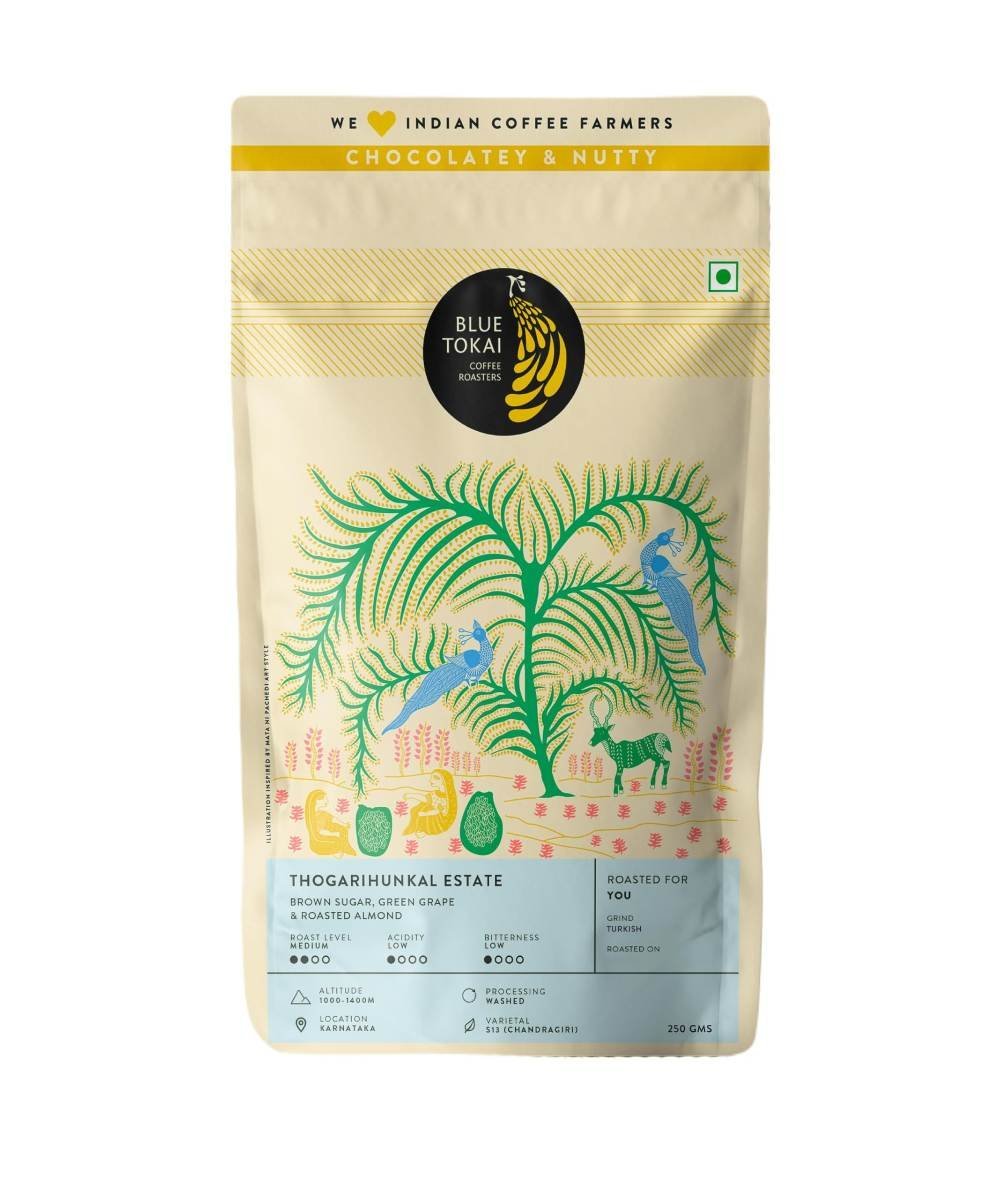 uk810sdgu34HL-1.jpg Blue Tokai Coffee Roasters Thogarihunkal Estate Washed - Medium Roast (Turkish Grind) 250g | Made With 100% Specialty Grade Arabica Freshly Roasted Ground Coffee, Bag - Fast UK Delivery - Image 1