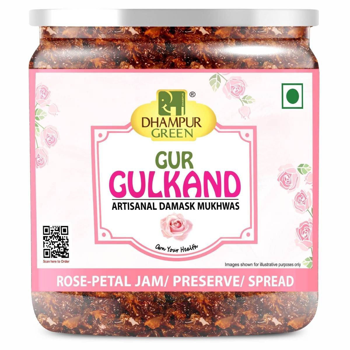 uk812VTKyupGL-1.jpg Dhampurgreen Gur Gulkand | Rose Petal Spread | Jam | Artisanal Damask Mouth Freshener | Indian Gulab Mukhwas For Paan | Made With Gur Jaggery, 500 grams - Fast UK Delivery - Image 1