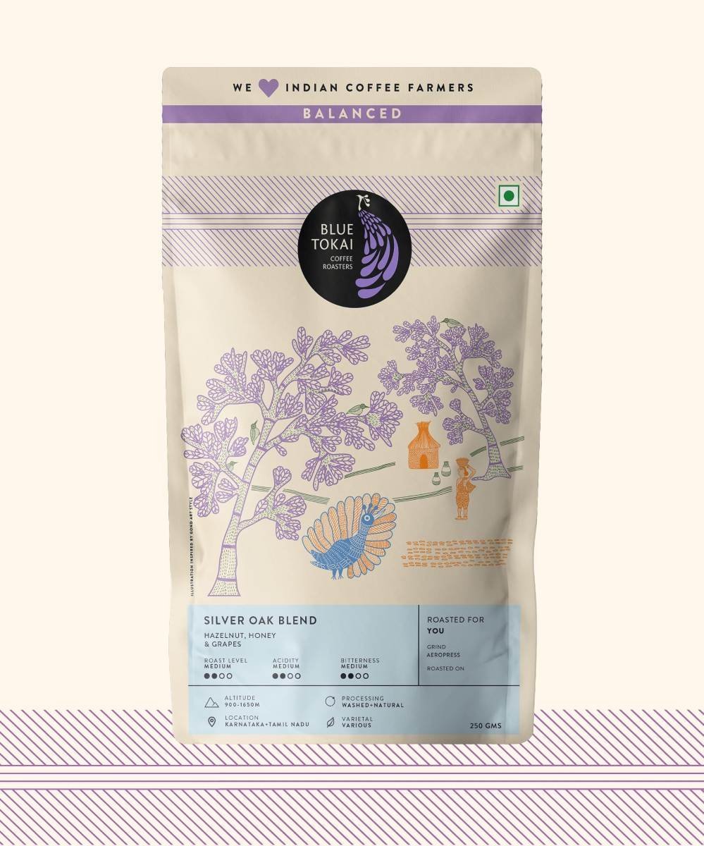 uk812d2EsyAL-1.jpg Blue Tokai Coffee Roasters Silver Oak Cafe Blend - Medium Roast (Moka Pot) 250g | Made With 100% Specialty Grade Arabica Freshly Roasted Ground Coffee, Bag - Fast UK Delivery - Image 1
