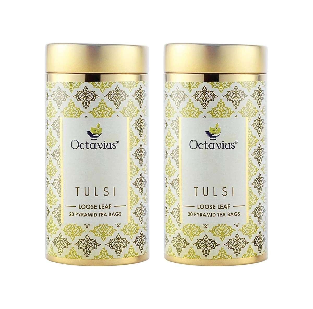 uk8140cXFcnoL-1.jpg Octavius Tulsi Whole Leaf Green Tea | Immunity Booster |Natural Remedy for Cold and Cough |Loaded with Antioxidants |Packed in Decorative Tin Can | 20 Pyramid Tea Bags (Pack of 2) - Fast UK Delivery - Image 1
