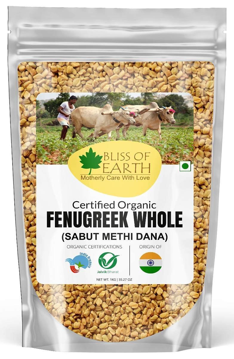 uk81665AU5ToL-1.jpg Bliss of Earth Organic Whole Fenugreek Seeds, Sabut Methi 1kg - Fast UK Delivery - Image 1