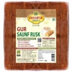 Dhampurgreen Gur Saunf Milk Rusk Pure Gur Bakery Rusk, Healthy Snacks With Low Sugar, 800Grams(4 X 200G) - Fast UK Delivery