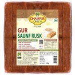 Dhampurgreen Gur Saunf Milk Rusk Pure Gur Bakery Rusk, Healthy Snacks With Low Sugar, 800Grams(4 X 200G) - Fast UK Delivery