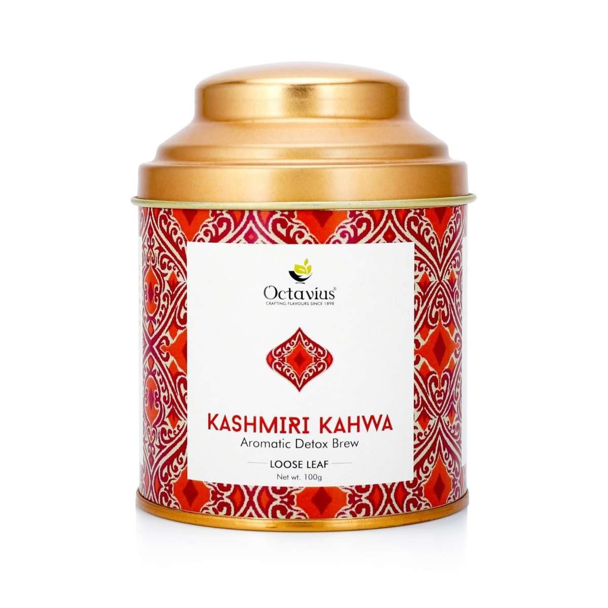 uk817xf1GpBAL-1.jpg Octavius | Kashmiri Kahwa Green Tea - 100 Gm (50 Cups) Dome Tin | 100% Natural Ingredients | Loose Leaf | Saffron, Cinnamon Cardamom, Clove, Green Tea | Kahwa Tea | Spiced Chai - Fast UK Delivery - Image 1