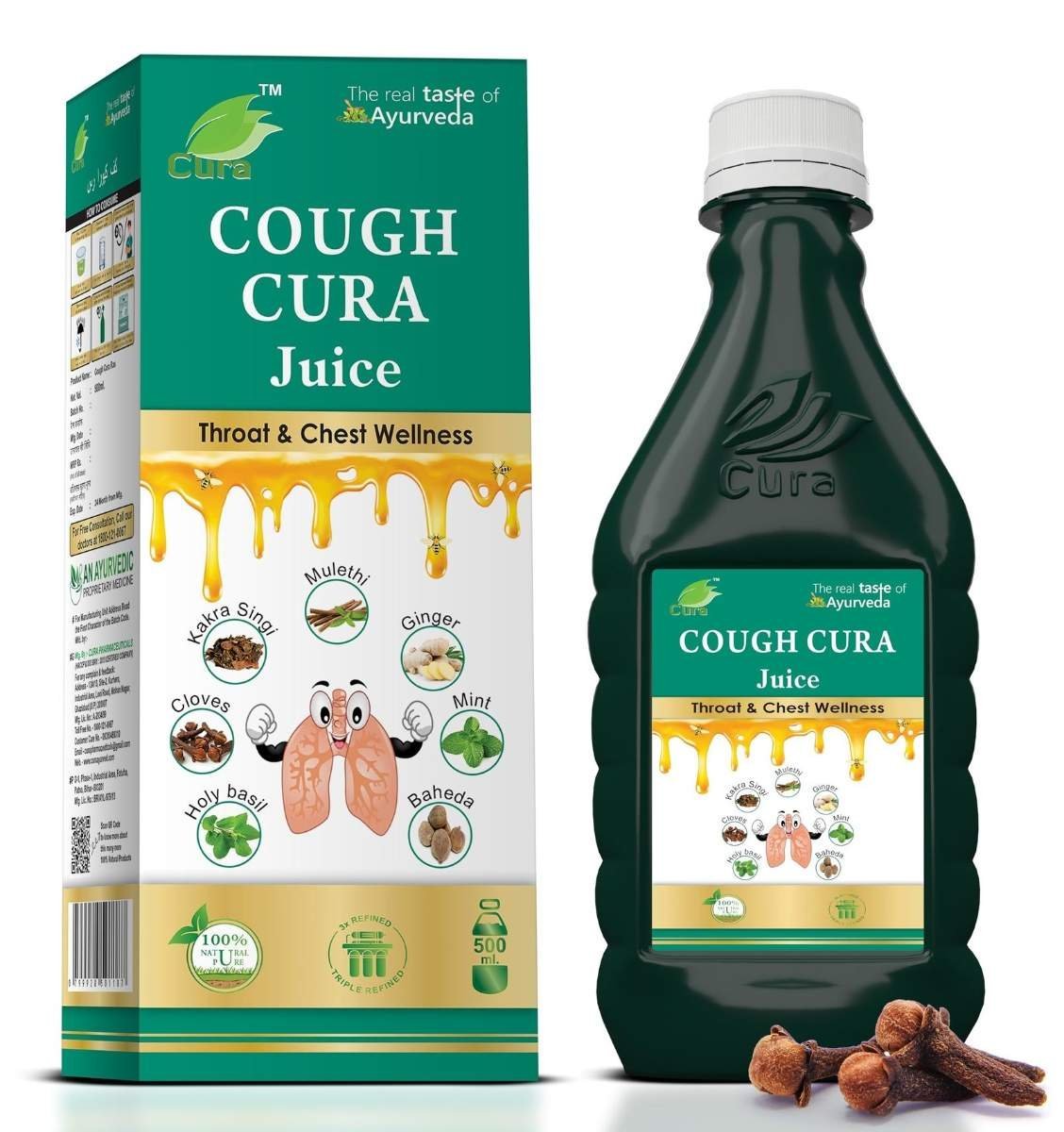 uk818QA0W5ntL-1.jpg CURA AYURVEDIC Cough Cura for cold & cough II 500ml - Fast UK Delivery - Image 1