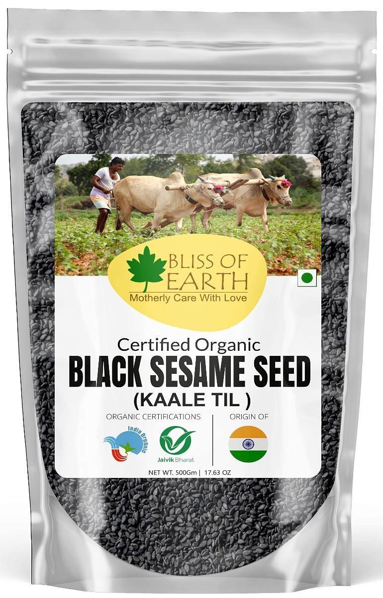 uk819j8TVhyL-1.jpg Bliss of Earth 500gm unhulled Black Sesame Seeds, Kaale Til, Fresh & Organic Fully Fiber Rich Great for Cooking & Baking - Fast UK Delivery - Image 1