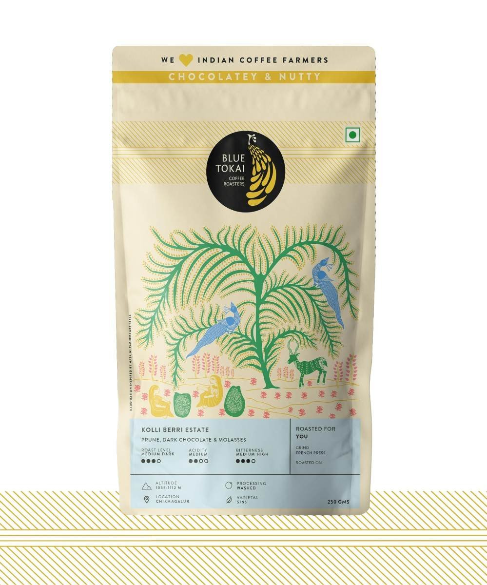 uk81B6XXmM2aL-1.jpg Blue Tokai Coffee Roasters Kolli Berri Estate - Medium Dark Roast (French Press Grind) 250g | Made With 100% Specialty Grade Arabica Freshly Roasted Ground Coffee, Bag - Fast UK Delivery - Image 1