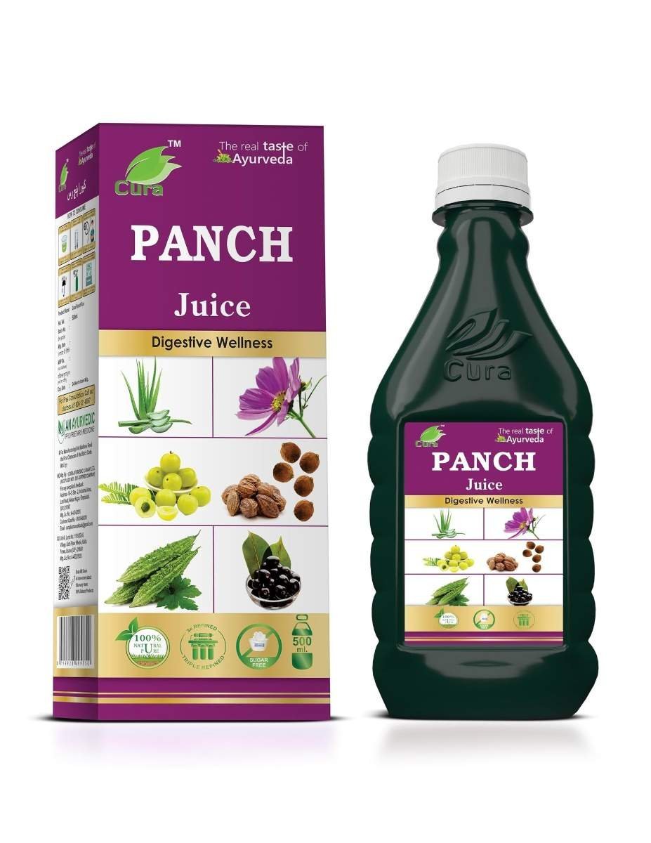 uk81EI9x6wWZL-1.jpg CURA AYURVEDIC PANCH RAS II With Aloe Vera, Jamun, Punarnava, Bitter gourd & Triphala II Body detox II Immunity booster II 500ml - Fast UK Delivery - Image 1