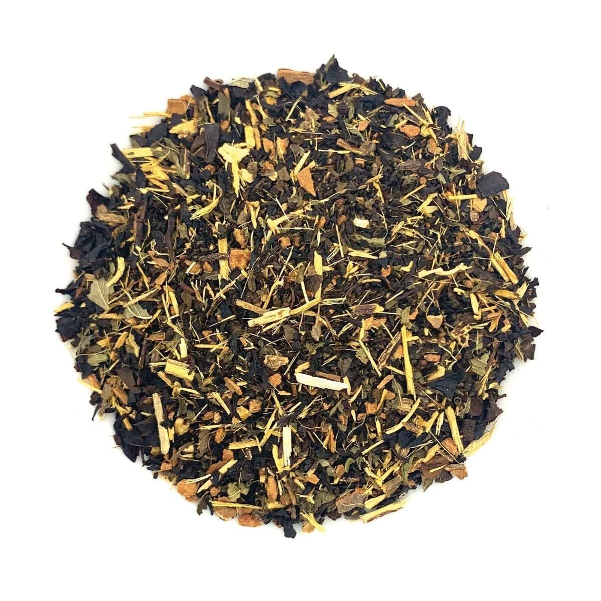 uk81G1fhV3cYL-1.jpg Dancing Leaf Egyptian Mint | Black Tea, Liquorice, Cinnamon, Chicory, Orange Peel & Mint | Black Tea Blend | Loose Leaf Pouch (50gms) - Fast Shipping to USA & Canada - Image 1