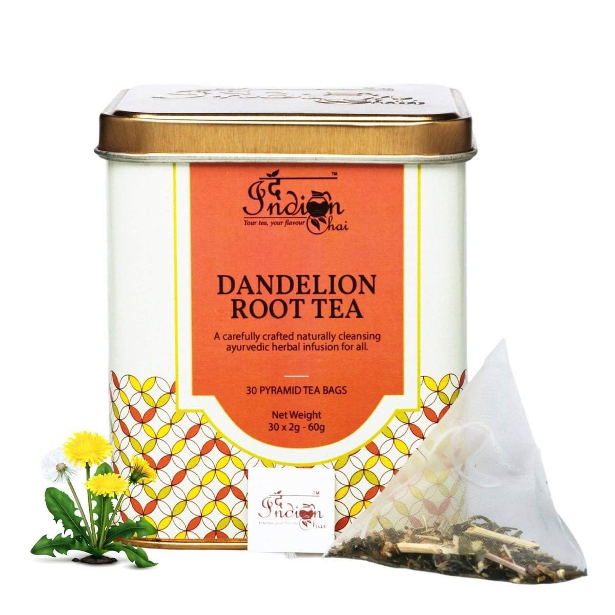 uk81G9Sz39lrL-1.jpg The Indian Chai Dandelion Root Tea For Detox|30 Pyramid Tea Bags|Kidney & Liver Detox Tea|Improves Kidney Function & Digestive Health|Herbal Tea|Dandelion Tea|Caffeine Free|Super-Herb|60Grams - Fast UK Delivery - Image 1