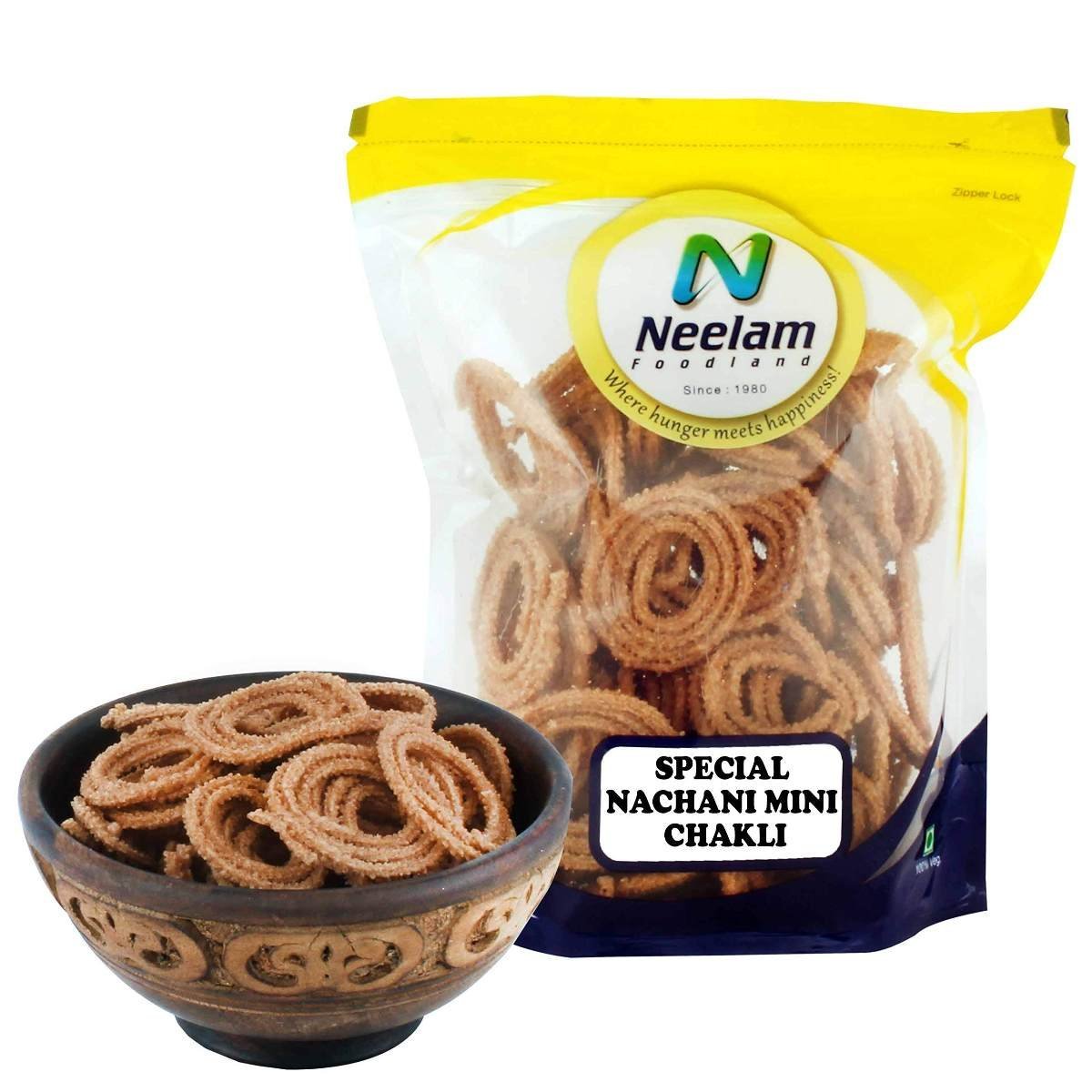 uk81JvMXItPML-1.jpg Neelam Foodland Mini Nachani Butter-Chakli, 200g - Fast UK Delivery - Image 1