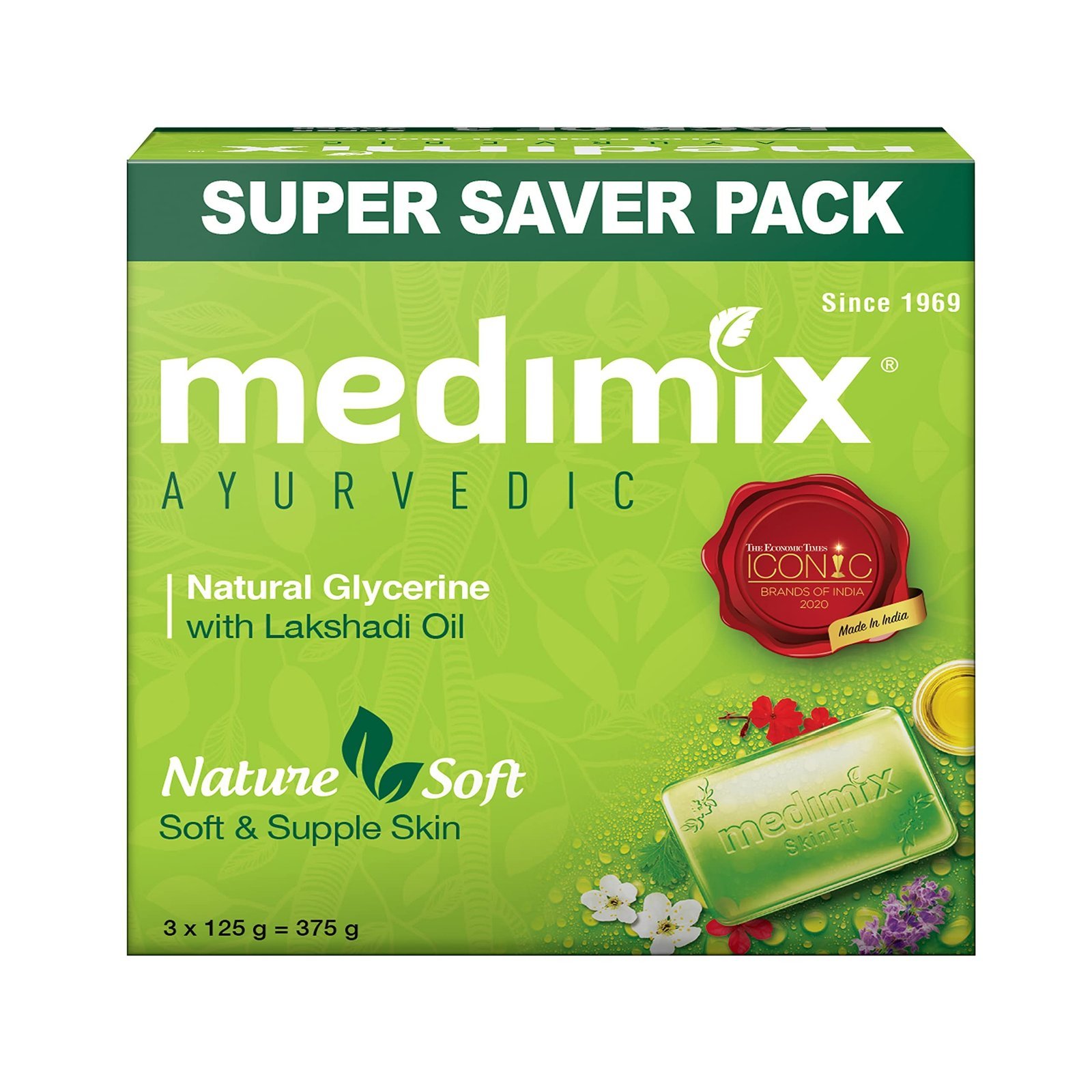 uk81KA3XO4-iL-1.jpg Medimix Ayurvedic Natural Glycerine Bathing Soap With Lakshadi Oil For Soft, Supple & Moisturised Skin 125g (Combo Pack of 3) | Natural | Herbal | Paraben-free & Sulphate-free | 100% Vegan - Fast UK Delivery - Image 1