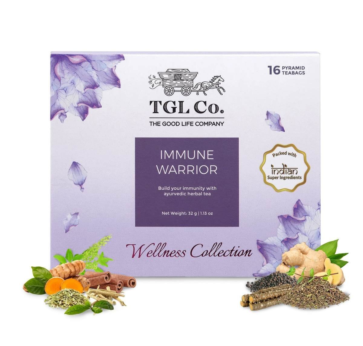 uk81LztMaX9TL-1.jpg TGL Co. The Good Life Company Immune Warrior Immunity Booster Green Tea 16 Tea Bag Ayurvedic Herbal Tea With Green Tea, Amla, Tulsi, Giloy, Cinnamon, Ginger, Peppermint, Fennel Seeds - 80 Gram - Fast UK Delivery - Image 1