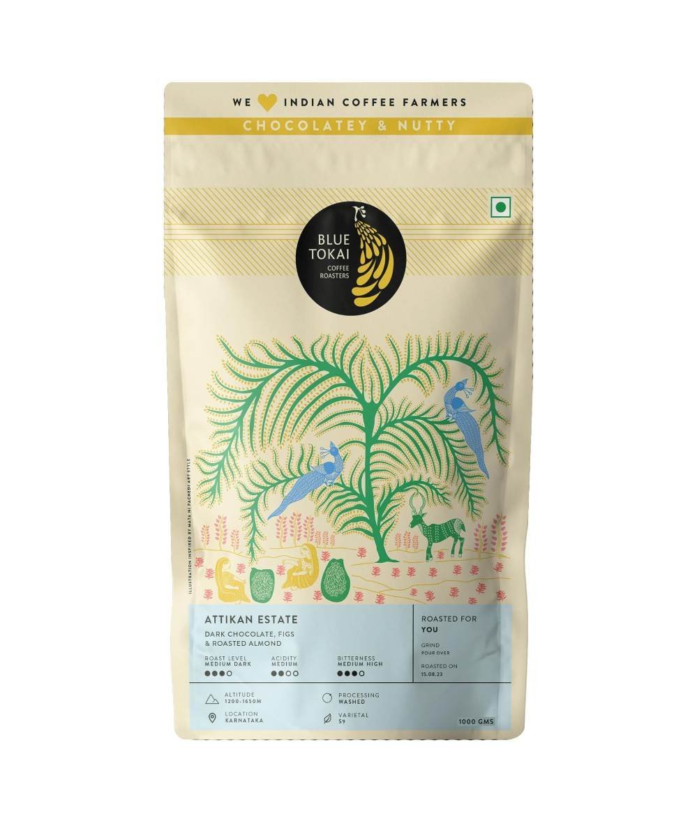 uk81P-x-s3IeL-1.jpg Blue Tokai Coffee Roasters Attikan Estate - Medium Dark Roast | Pourover Grind 1Kg | Made With 100% Specialty Grade Arabica Freshly Roasted Ground Coffee, Bag - Fast UK Delivery - Image 1