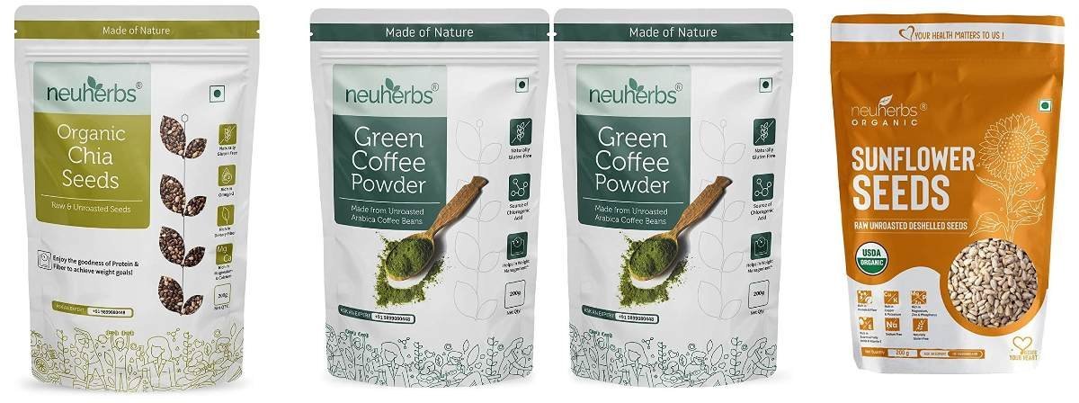 uk81Q9MuO93L-1.jpg Neuherbs Raw Unroasted Chia Seeds with Fiber, 200 g & Green Coffee Beans Powder for Weight Loss 200g - (Pack of 2) & Raw Sunflower Seeds, 200 g - Fast UK Delivery - Image 1