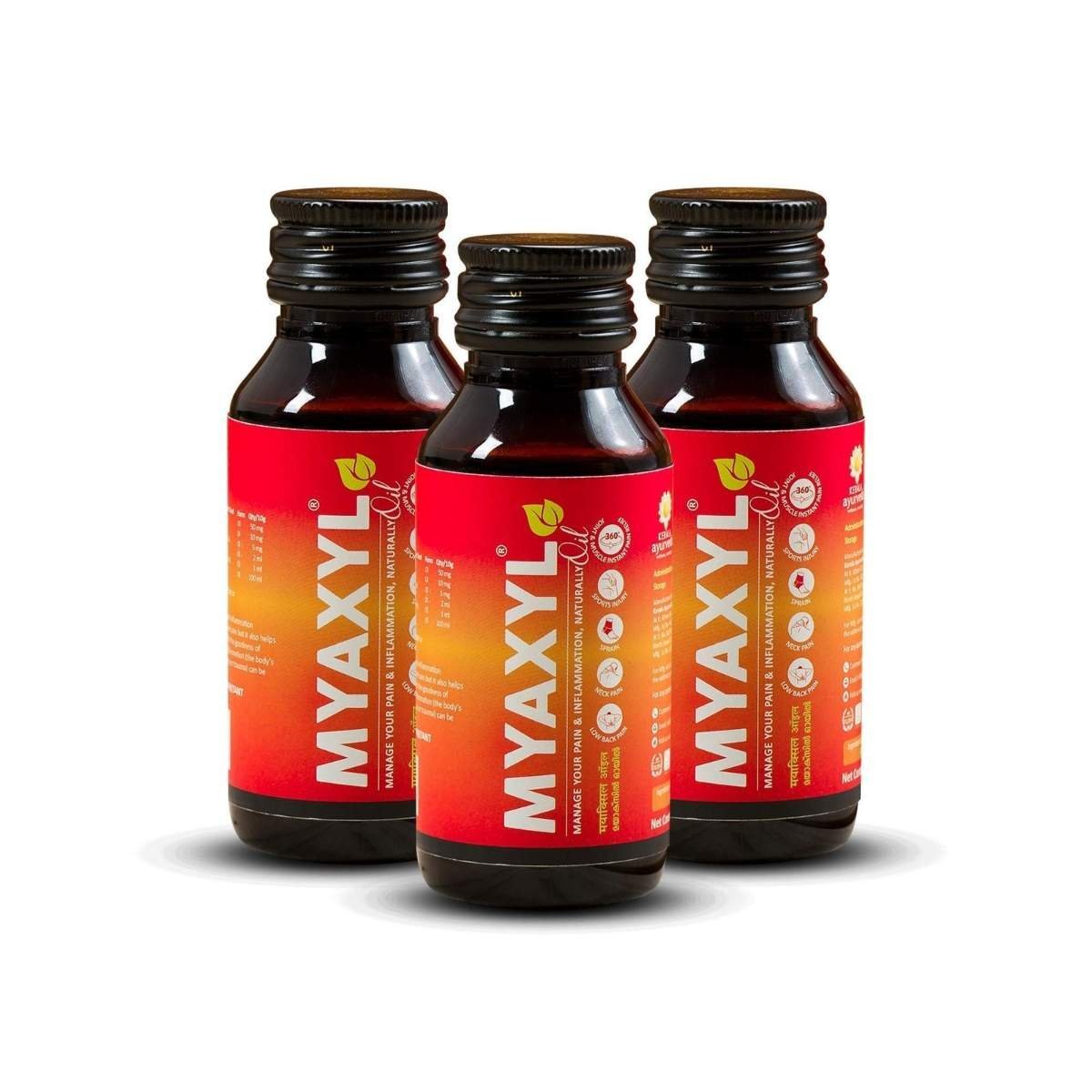 uk81RrXIf7vvL-1.jpg Kerala Ayurveda Myaxyl Ayurvedic Pain Relief Oil - 60 ml | Instant & Long-Term Pain Relief from Joint, Muscle, & Back Pain, Sprains, Sports injuries | Helps Ease Arthritis Pain (Pack of 3) - Fast UK Delivery - Image 1
