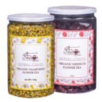 The Indian Chai - Combo, Chamomile Tea and Hibiscus Tea, Organic, 100 grams Each, Helps with Digestion, Immunity, Skin & Heart Health, Caffeine Free - Fast UK Delivery