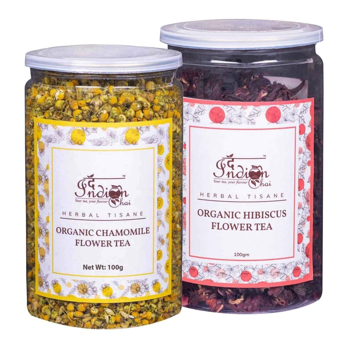 uk81S81uiffvL-1.jpg The Indian Chai - Combo, Chamomile Tea and Hibiscus Tea, Organic, 100 grams Each, Helps with Digestion, Immunity, Skin & Heart Health, Caffeine Free - Fast UK Delivery - Image 1