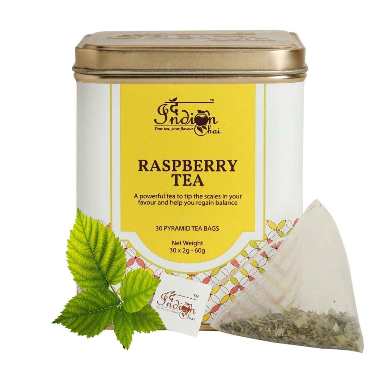 uk81YJdBVb1oL-1.jpg The Indian Chai - Raspberry Tea 30 Pyramid Tea Bags, Superherb for Women, Packed with Nutrients, For Menstrual Cramps and Pain, Aids Weight Loss, Healthy, Delicious and Caffeine Free - Fast UK Delivery - Image 1