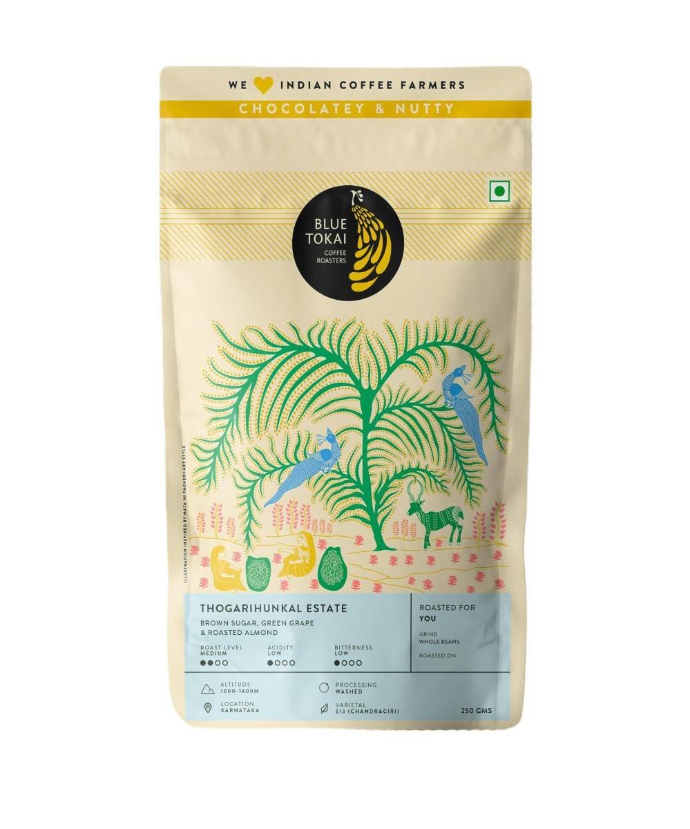 uk81cIxwd3qYL-1.jpg Blue Tokai Coffee Roasters Thogarihunkal Estate Washed - Medium Roast (Whole Bean) 250g | Made With 100% Specialty Grade Arabica Freshly Roasted Ground Coffee, Bag - Fast UK Delivery - Image 1
