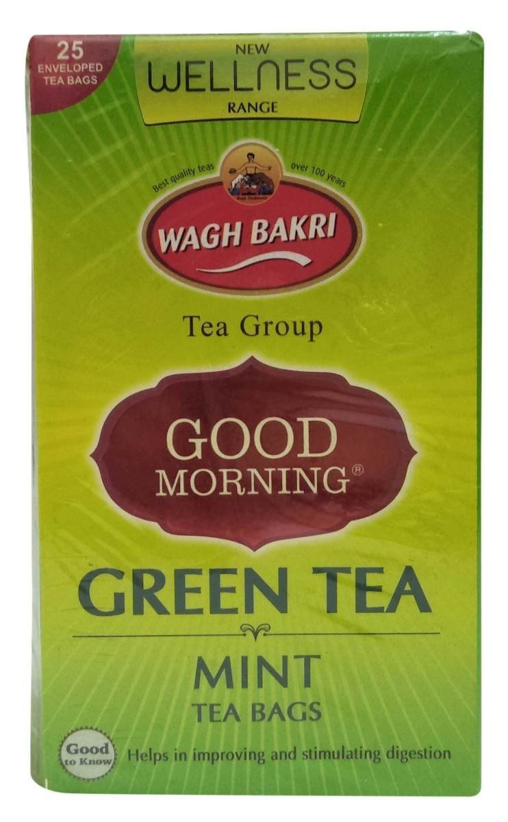 uk81fN2xRzTvL-1.jpg Wagh Bakri Good Morning Green Tea Bags - Mint, 25 Pieces Carton - Fast UK Delivery - Image 1