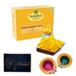 Dhampurgreen Kesar Angoori Petha Diwali Sweets Gift Hamper,1 Diya & Greeting Card - Indian Sweets | Mithai | Gift, 350grams - Fast UK Delivery
